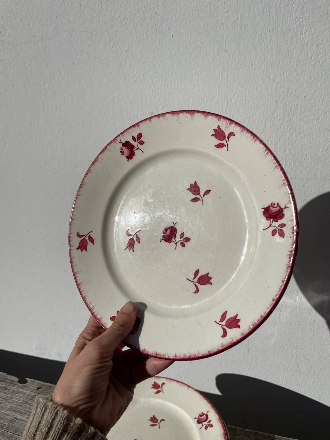 4 old Luneville flower plates