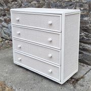 White Maugrion chest of drawers, wood and rattan, 80s