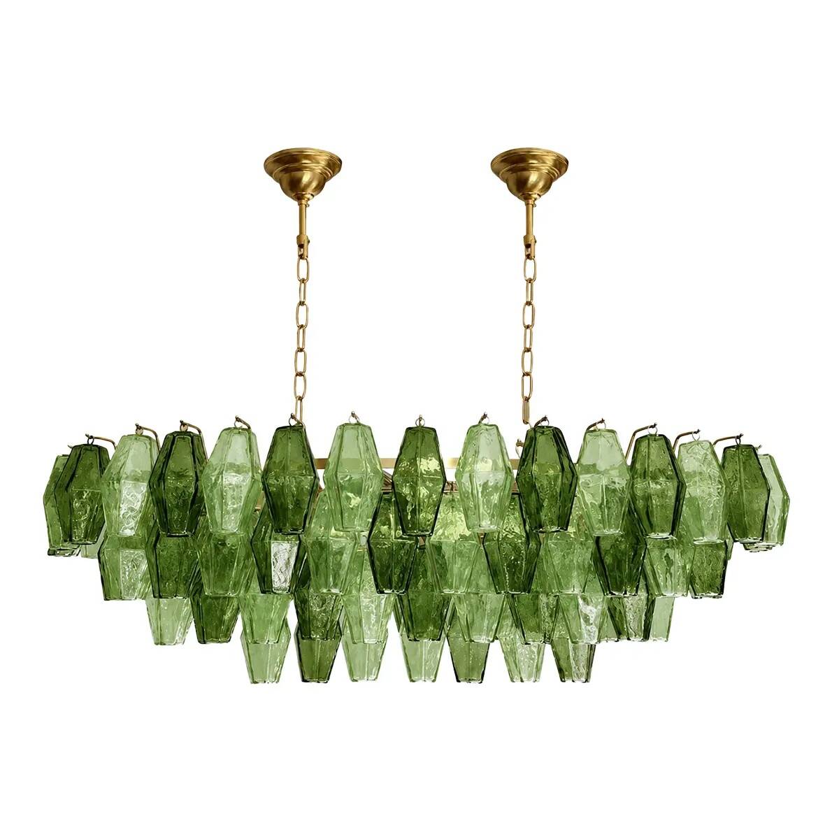 Contemporary Light and Dark Green “Poliedri” Murano Glass Chandelier by Sim