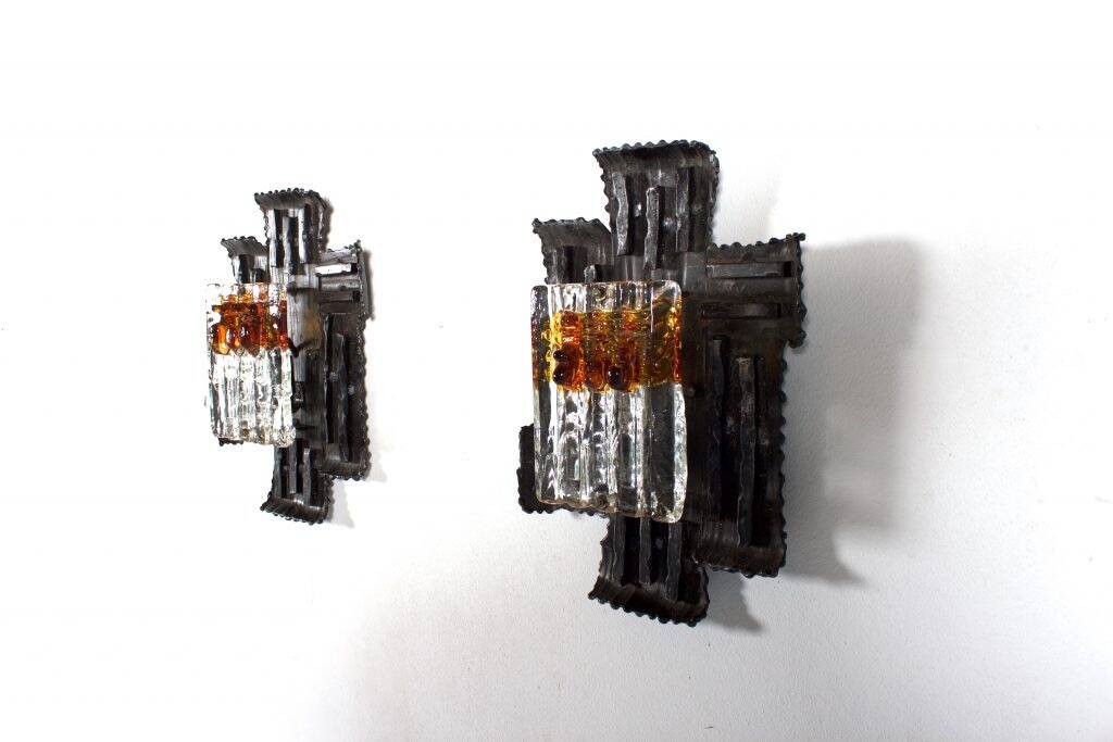 Pair of Swedish Brutalist Sconces by Tom Ahlström and Hans Ehrich, 1970s