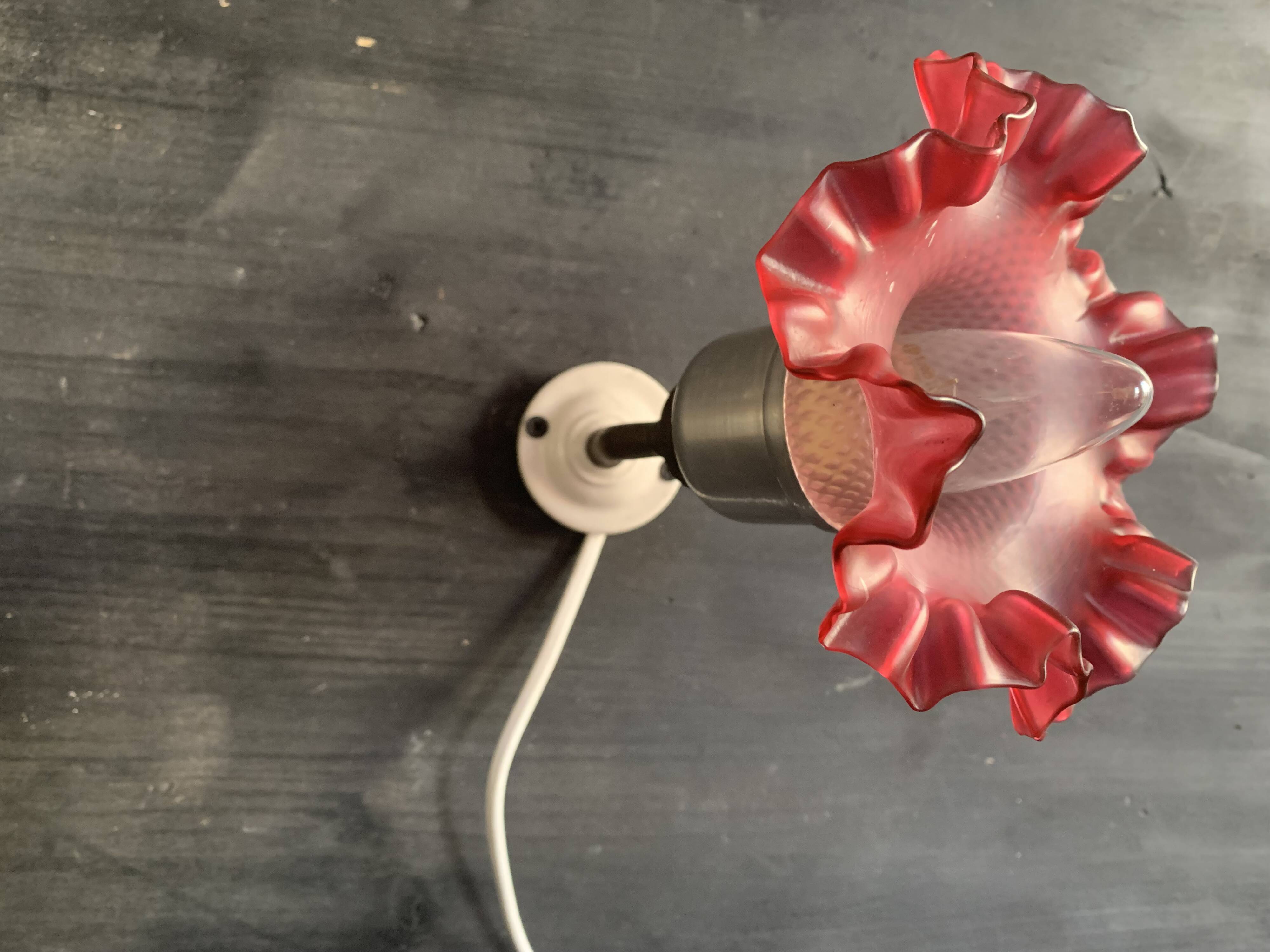 Antique wall light, tulip in pink glass and silver metal, 1920