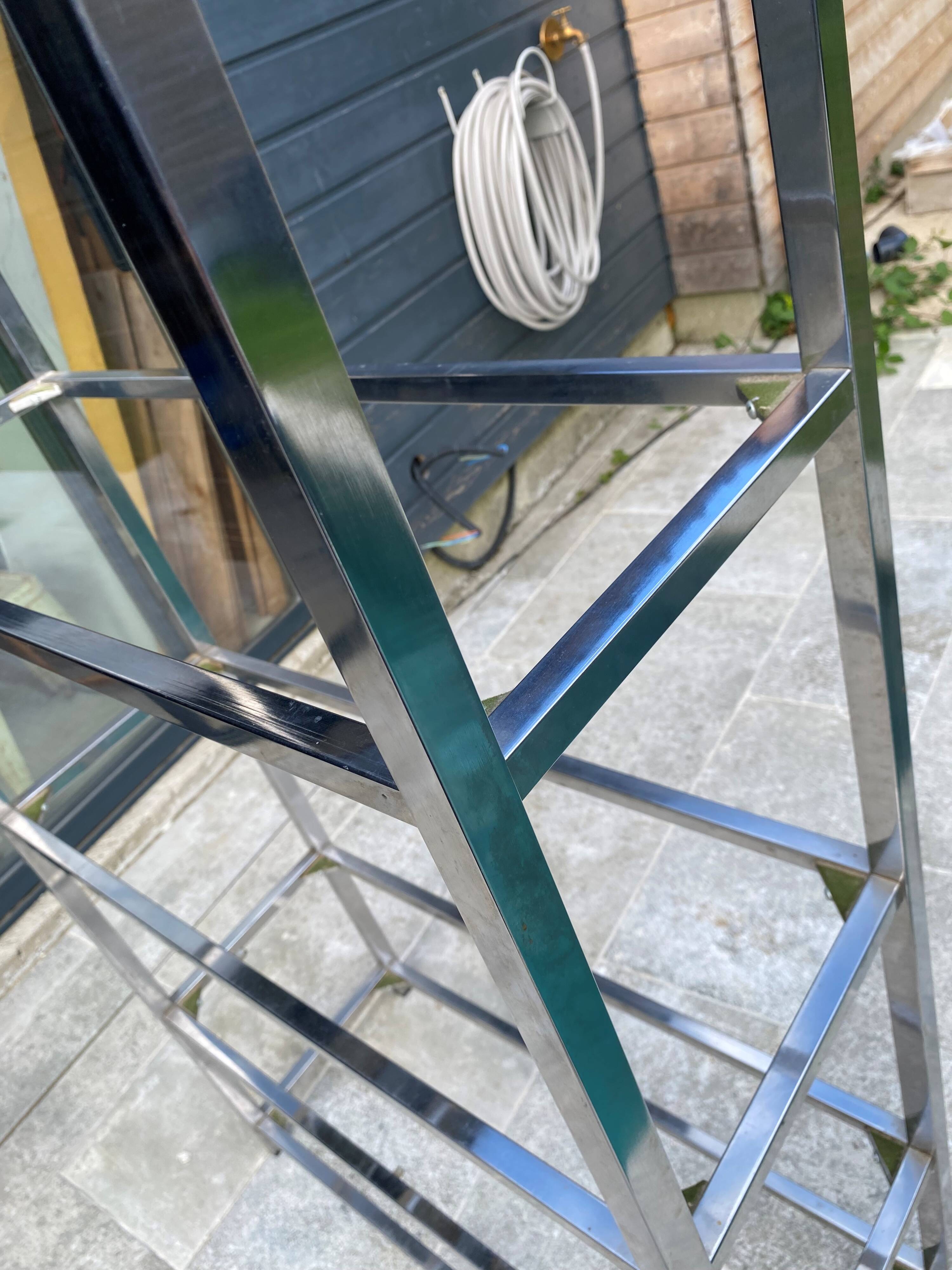 Vintage 1970s modular glass and chrome wall shelf display cabinet
