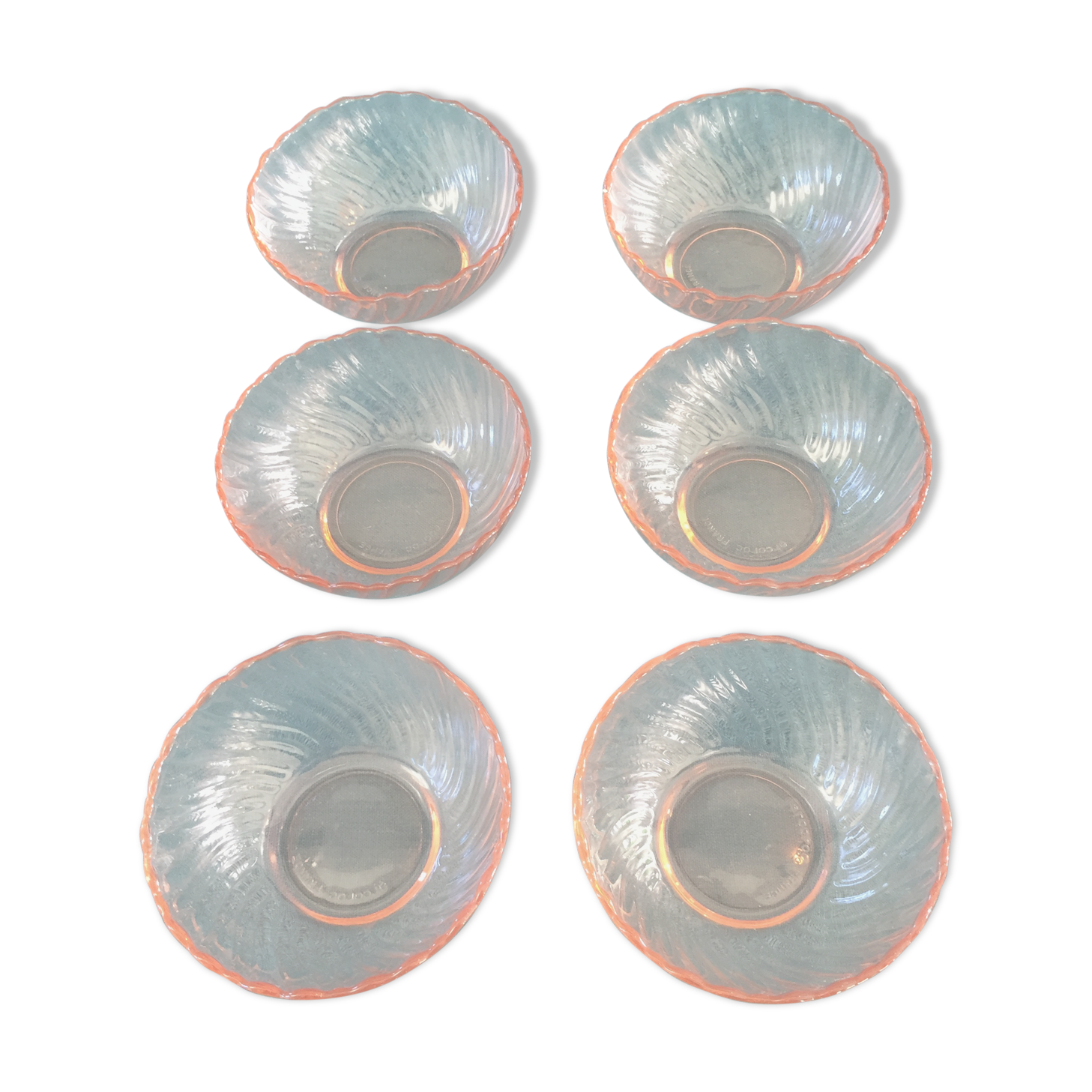 Series of 6 cups in pink glass France