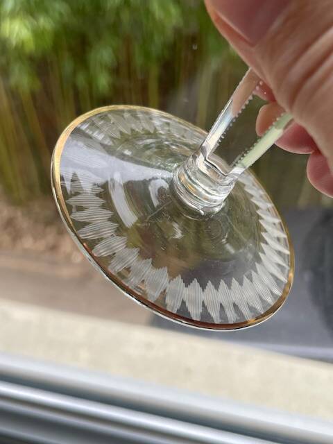 2 large cut and coloured Bohemian crystal glasses