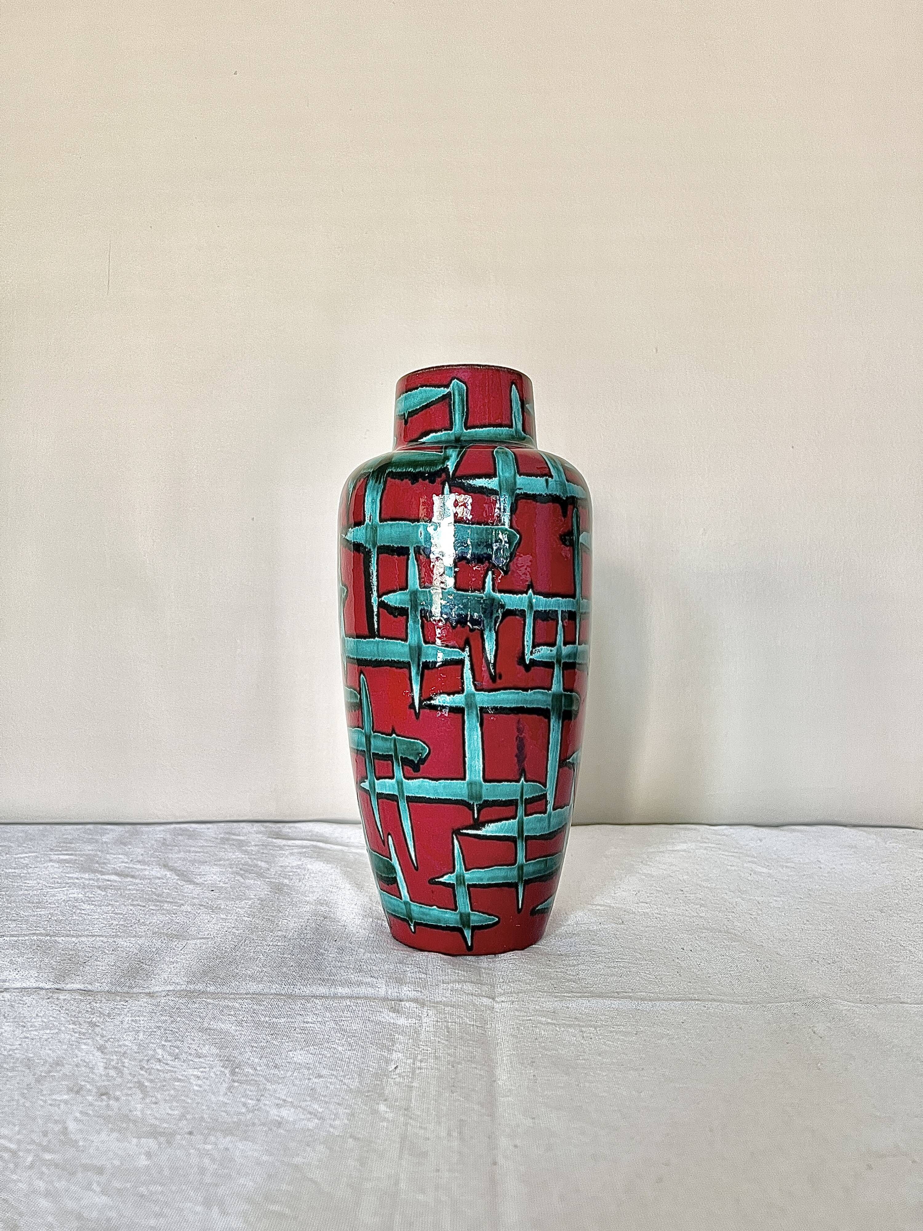 Vintage West-Germany vase by Scheurich with handpainted Bamboo decor