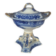 Beautiful covered tripod compote dish in blue and gold earthenware from the late 19th century SC