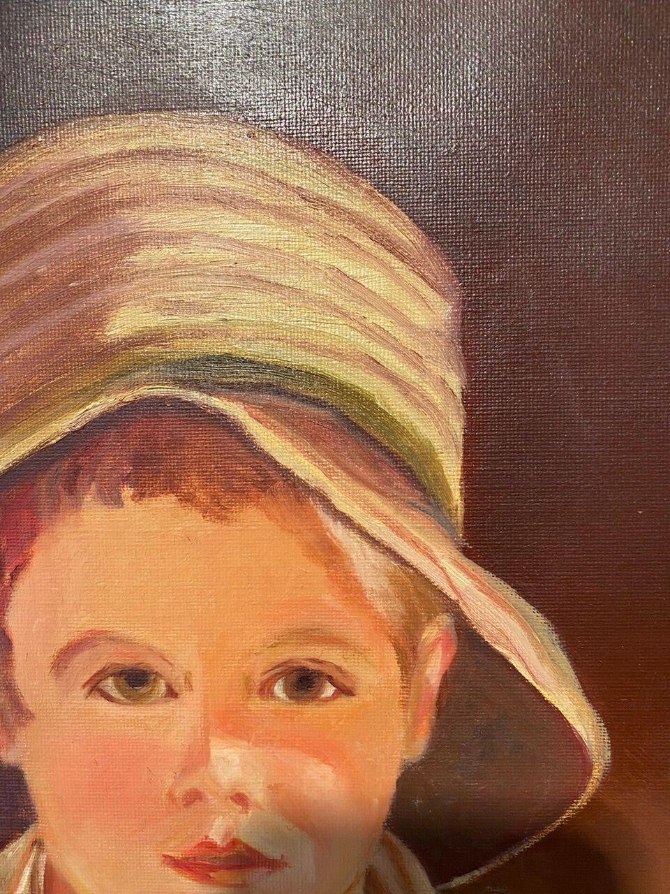 Portrait of the boy in the straw hat 70s/80s, signed