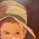 Portrait of the boy in the straw hat 70s/80s, signed