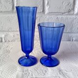 8 vintage aperitif glasses in cobalt blue coloured glass from Portugal.