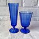 8 vintage aperitif glasses in cobalt blue coloured glass from Portugal.