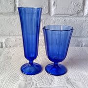 8 vintage aperitif glasses in cobalt blue coloured glass from Portugal.