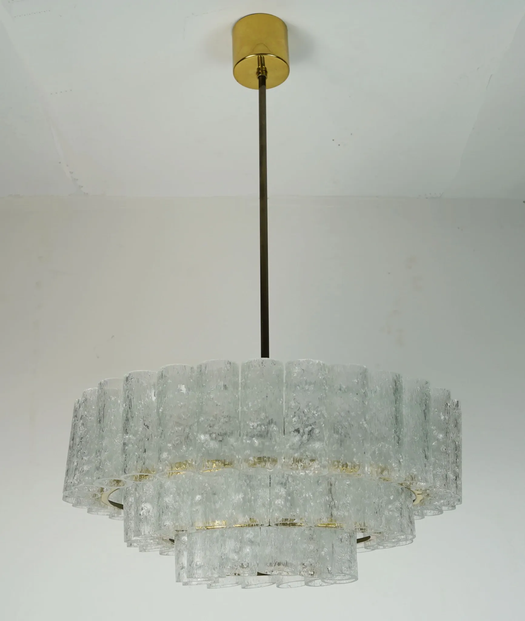 1960s vintage mid century doria ice glass CHANDELIER with 63 glass tubes
