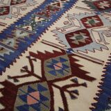 Turkish Antique Kilim Runner Blue Geometric Tribal Hallway Rug 90 x 142 cm