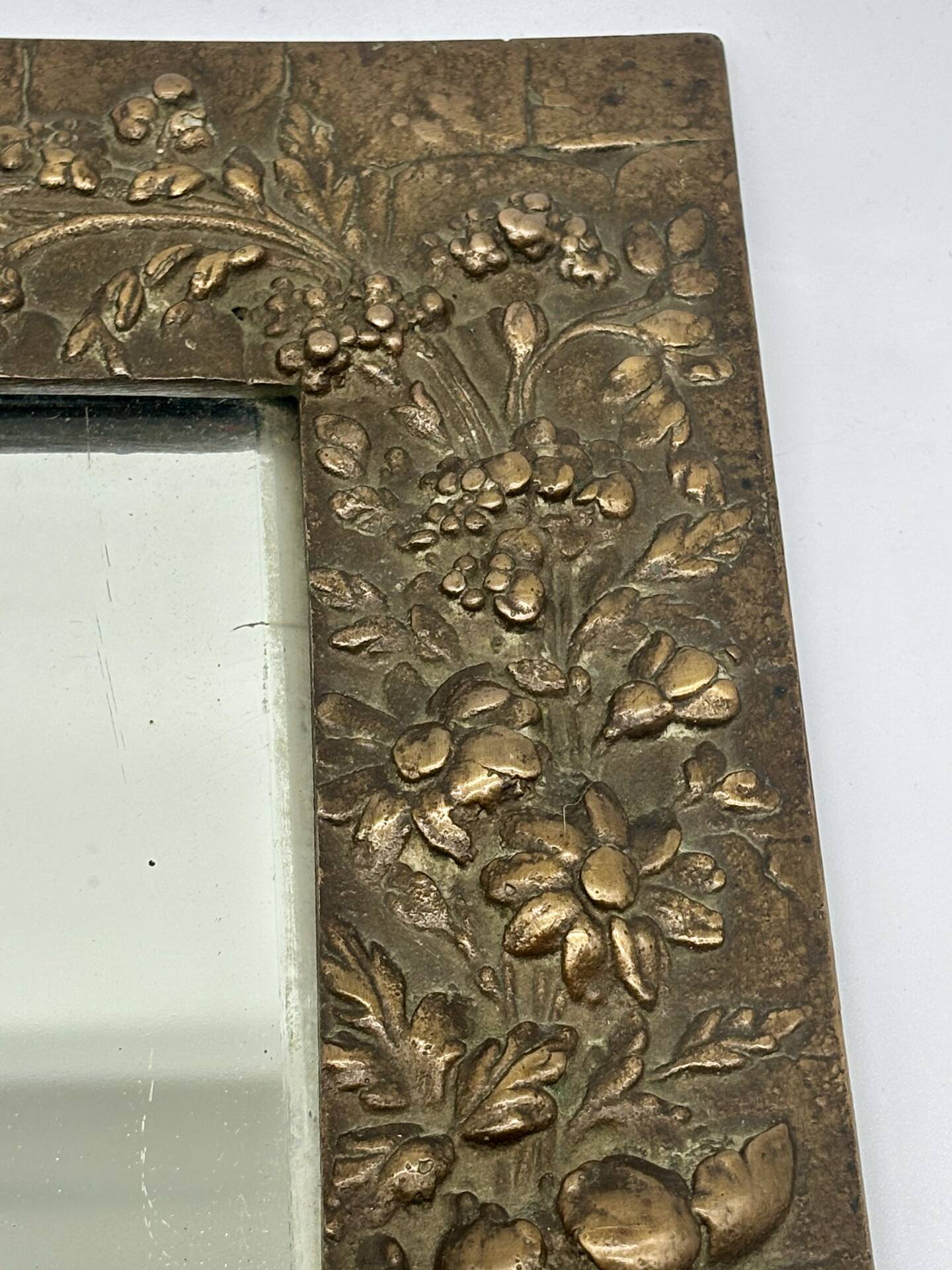 Small bronze Art Deco Nouveau vintage mirror from the 1920s.
