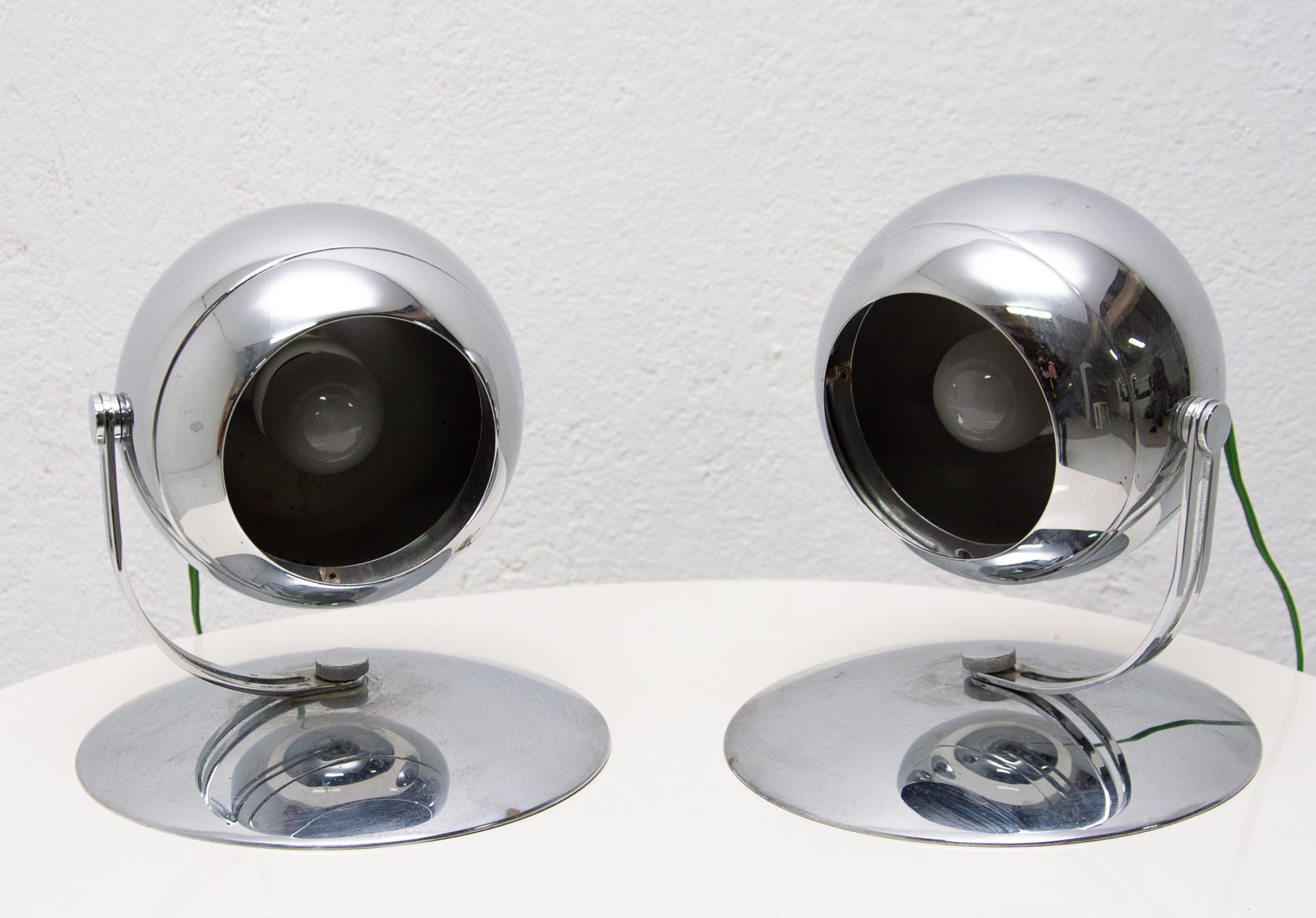 Pair of mid century space-age positioning desk lamps, 1960, Central Europe