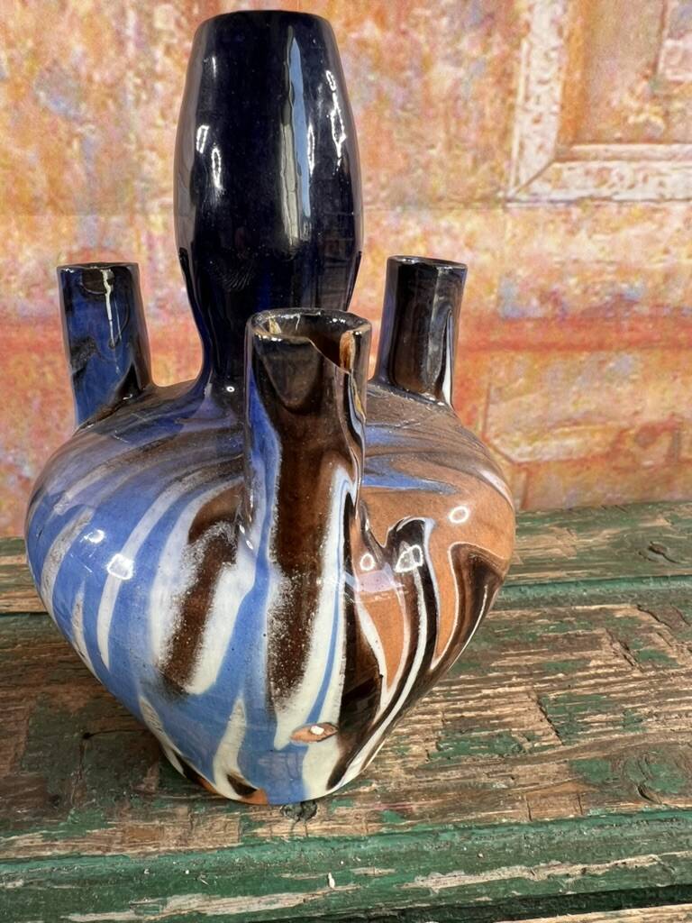 Pair of marbled blue soliflore vases