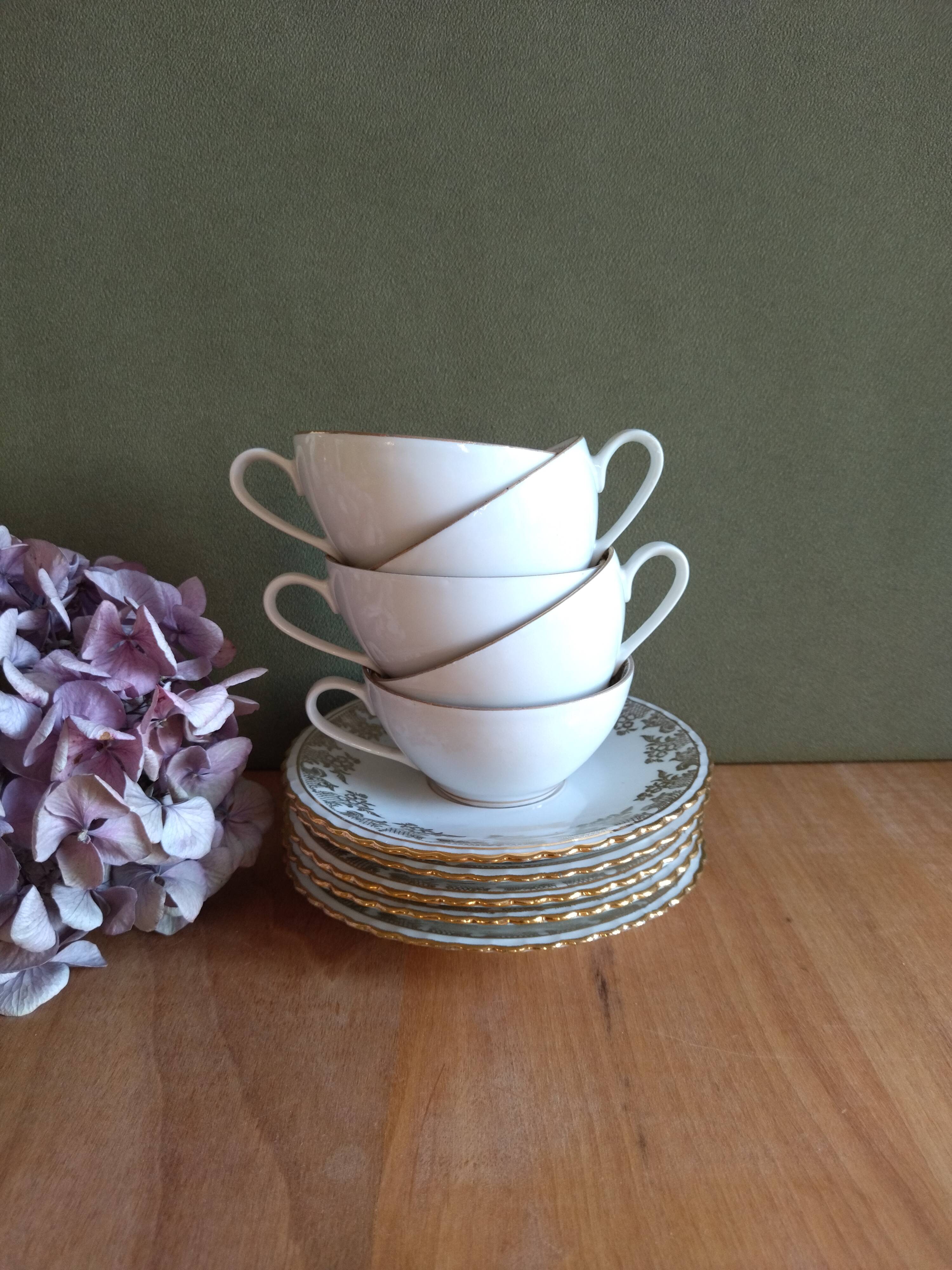 Ensemble service à café 5 tasses et sous tasses Porcelaine de Luxe ADP France