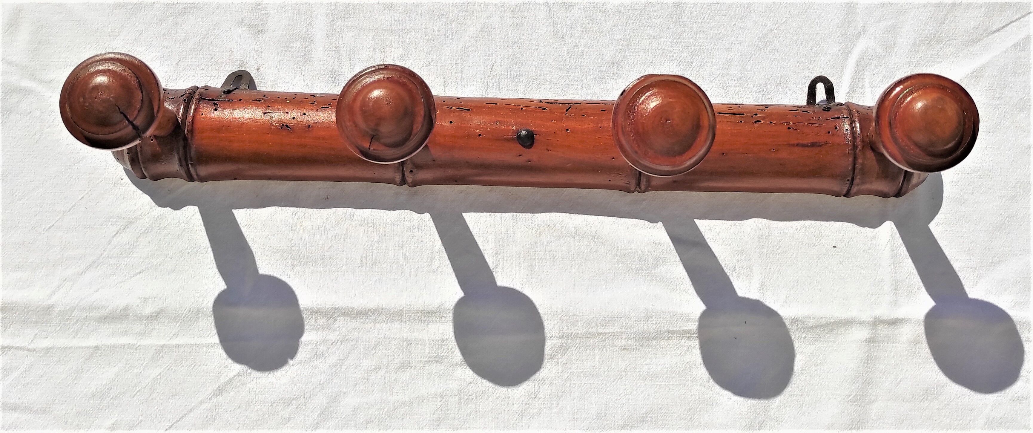 Coat rack 4 old wooden hooks bamboo style around 1900/1930