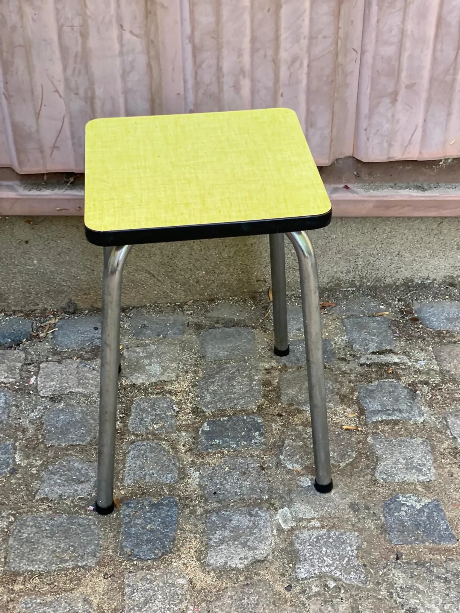 Vintage Yellow Formica Stool with Chrome Legs — 1960s/70s