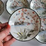 Series of 10 Fine Porcelain Cups and Saucers with Japanese Decor