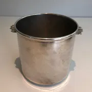 Cylindrical Silver-Plated Champagne Bucket with Small Leaf-Shaped Handles.