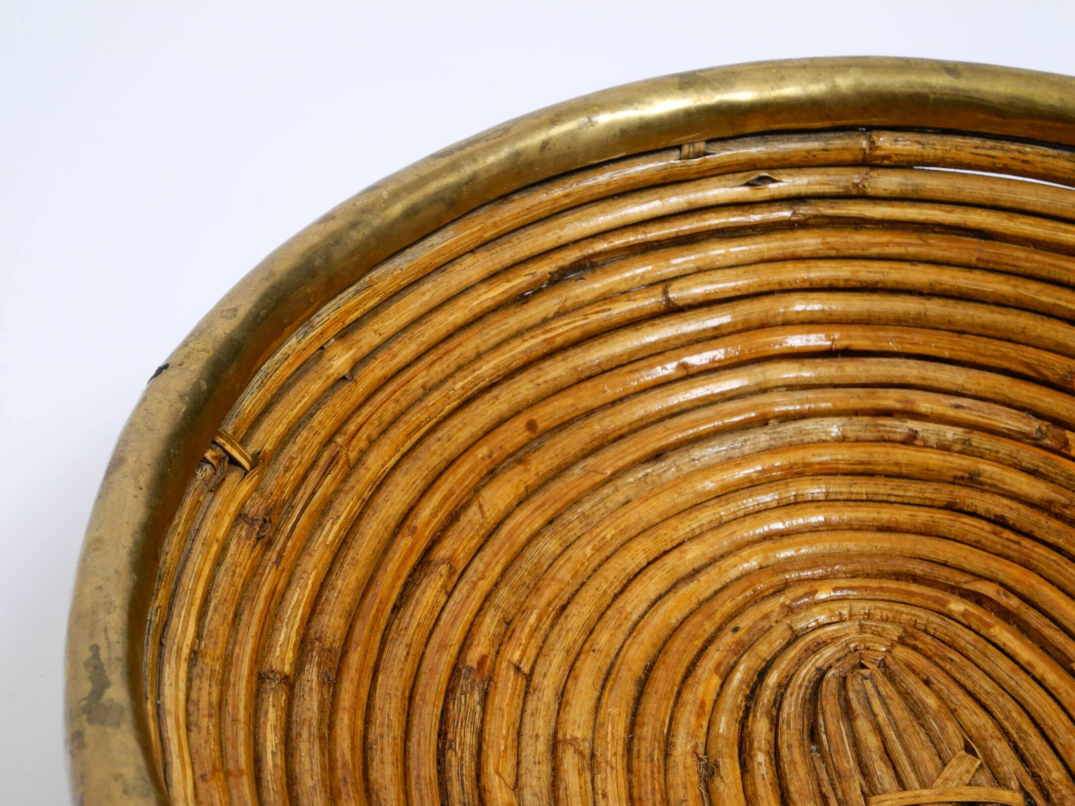 A pair of beautiful Italian Mid Century Modern bamboo bowls with brass rims