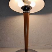 Pair of vintage 1980s wood and chrome ocean liner lamps