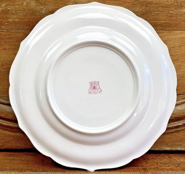 6 anciennes assiettes plates de table faïence Gien modèle paysage rose