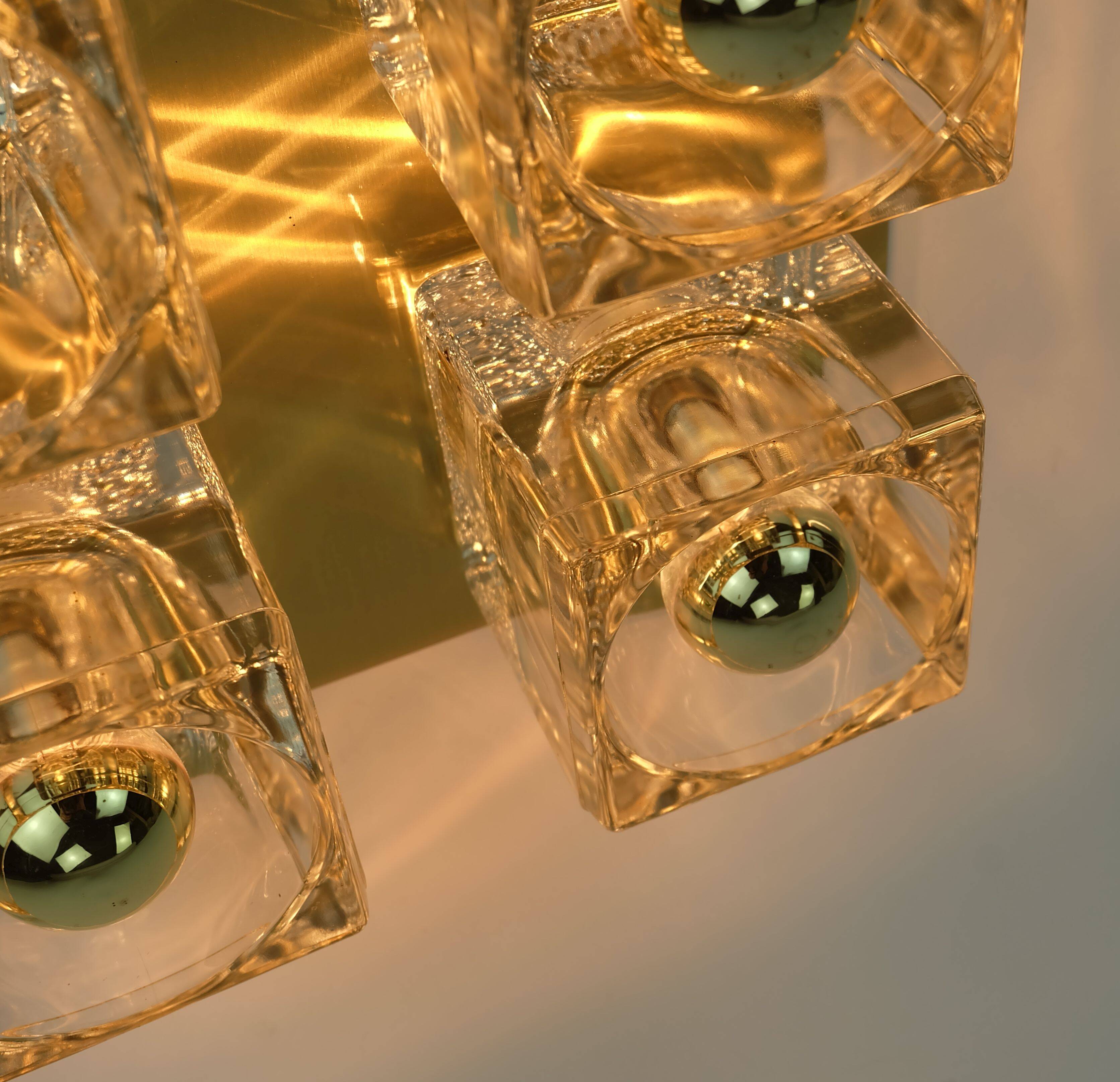 mid century peill & putzler brass CEILING LIGHT with 4 glass cubes 1960s/70