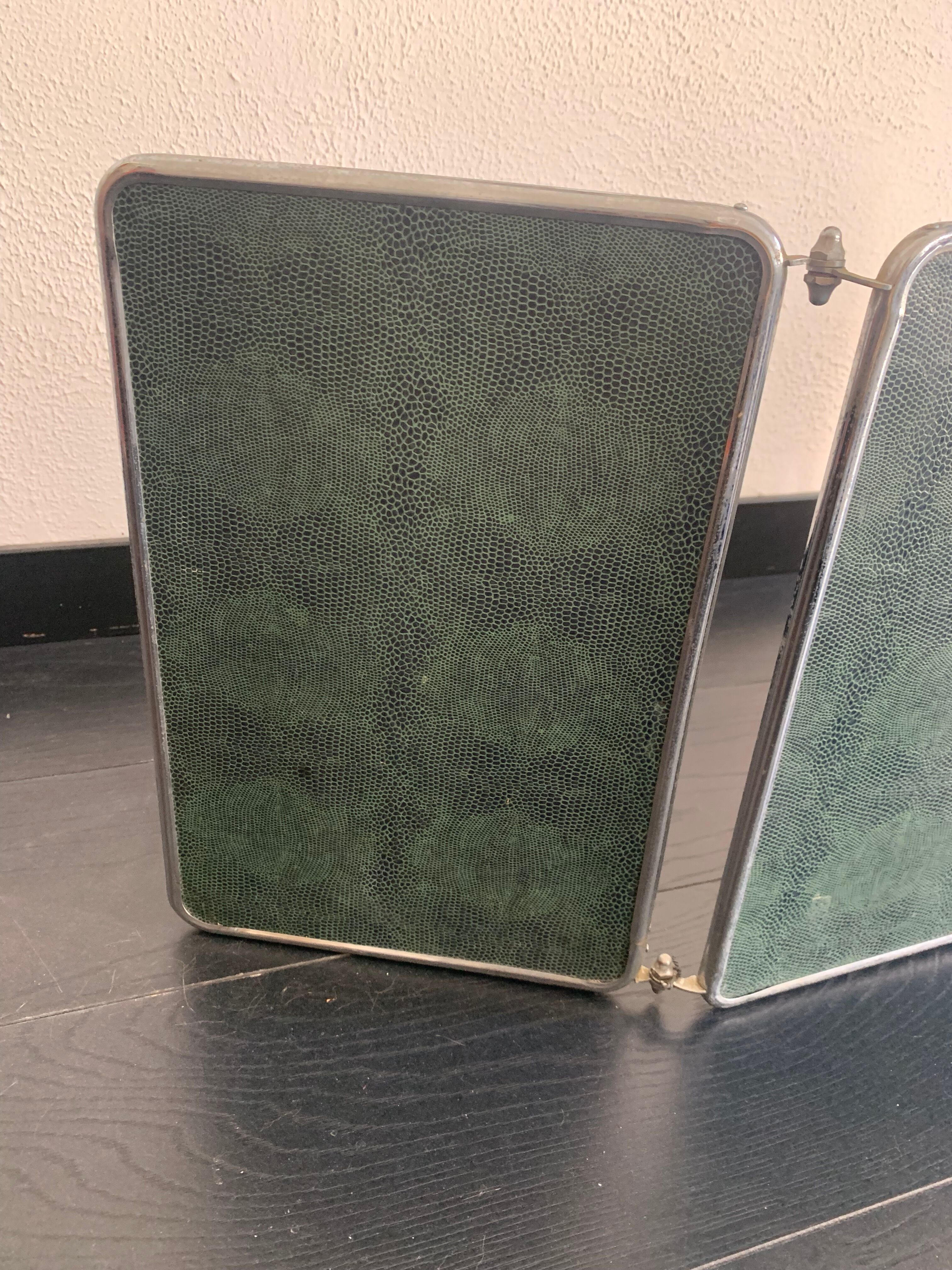 Vintage mirror 1950 triptych barber Arpin fir - 37 x 103 cm
