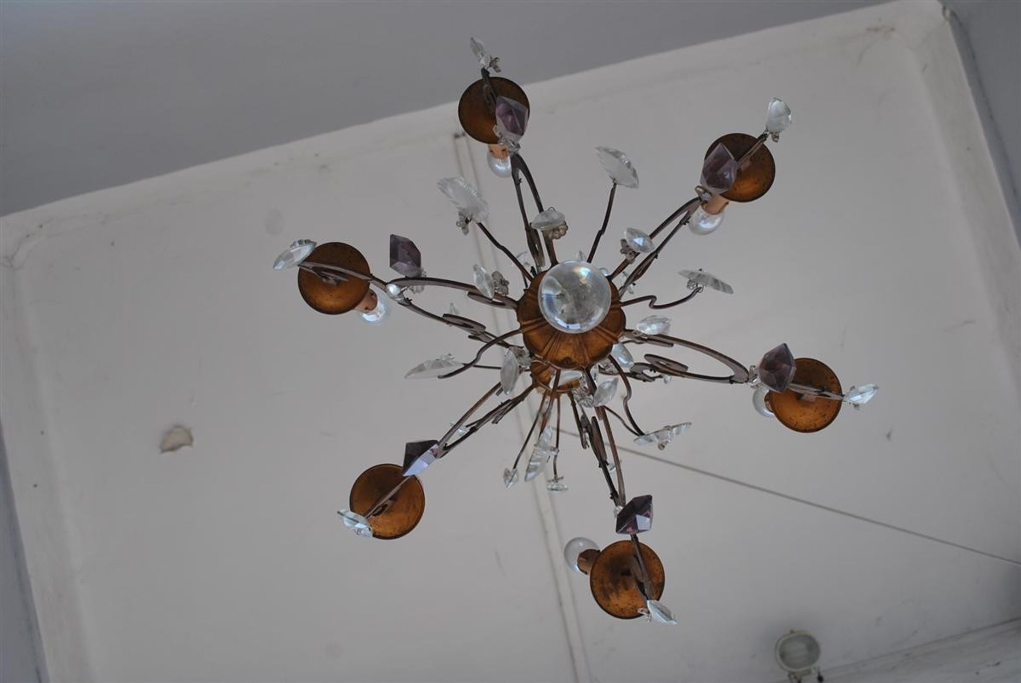 Lustre pampilles doré époque fin XIXème 6 feux