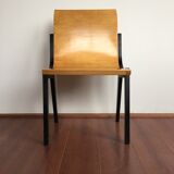 1950s church or school chairs in beech plywood and black stained wood by Roland Rainer
