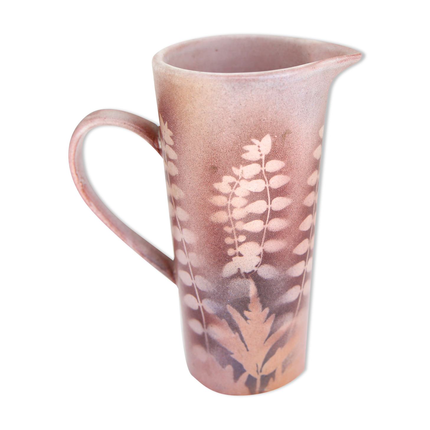 Pichet vintage aux plantes en négatif dans les tons rose / violet