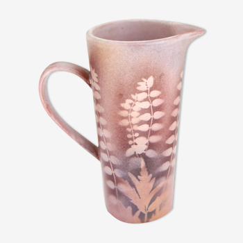 Vintage pitcher with plants in negative in pink / purple tones