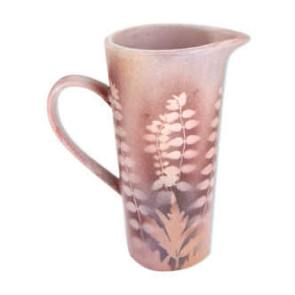 Vintage pitcher with plants in negative in pink / purple tones