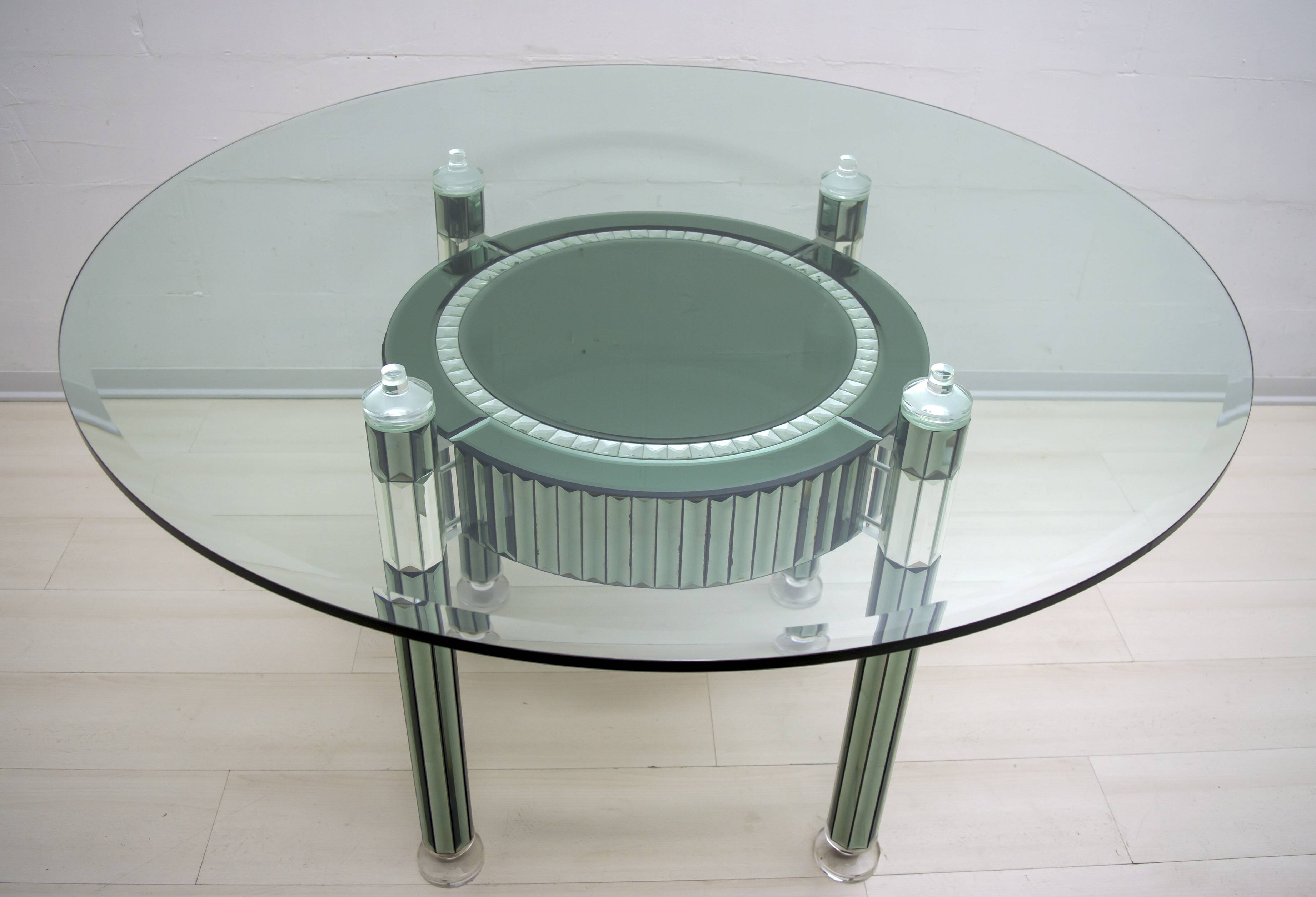 Zelino Poccioni Italian Modern Round Dining Table Mirrored Crystal for Mp2
