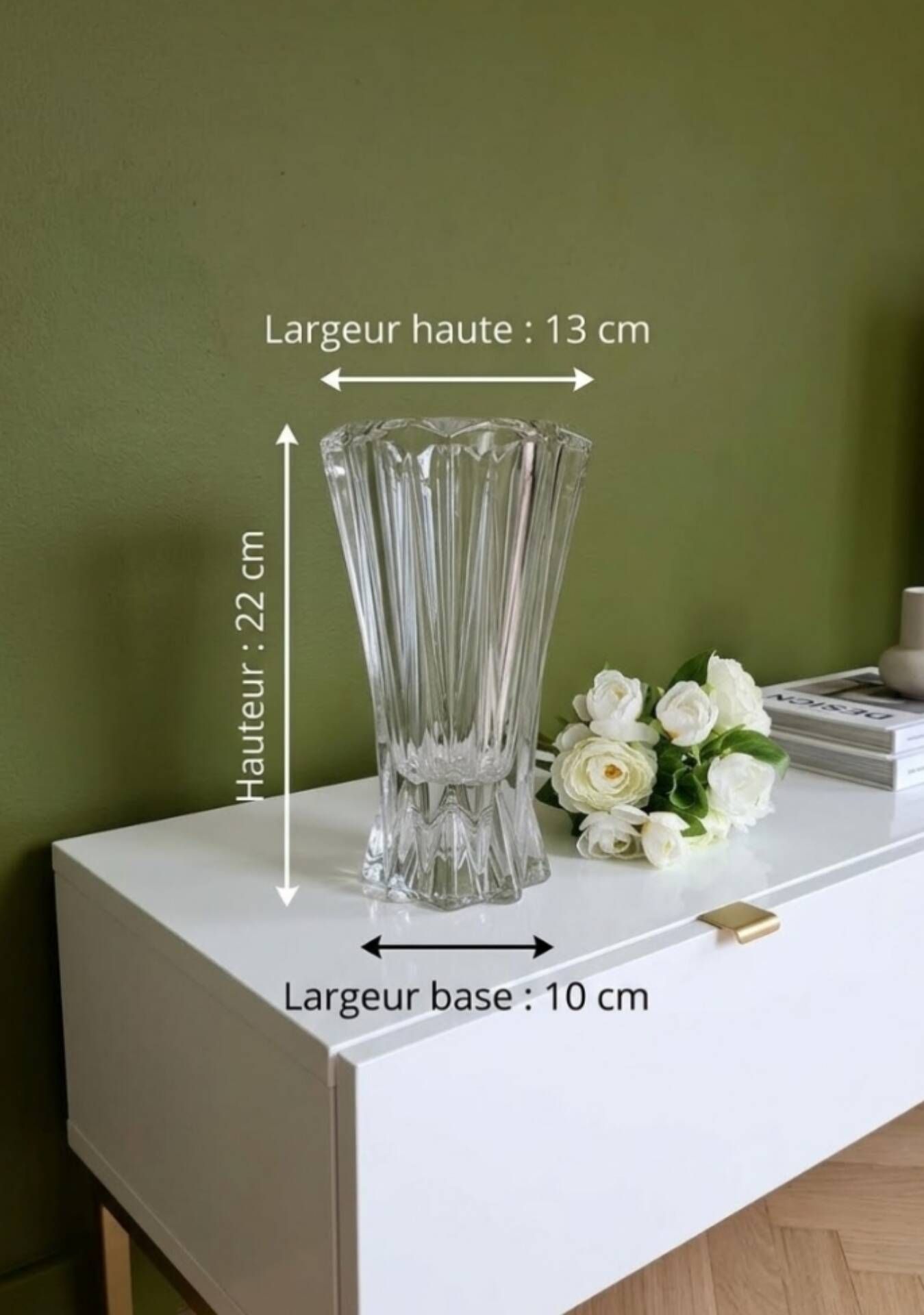 Vintage cut crystal vase, 1950s Art Deco style.