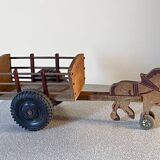 Antique wooden pull-along toy, horse and cart, 1960s