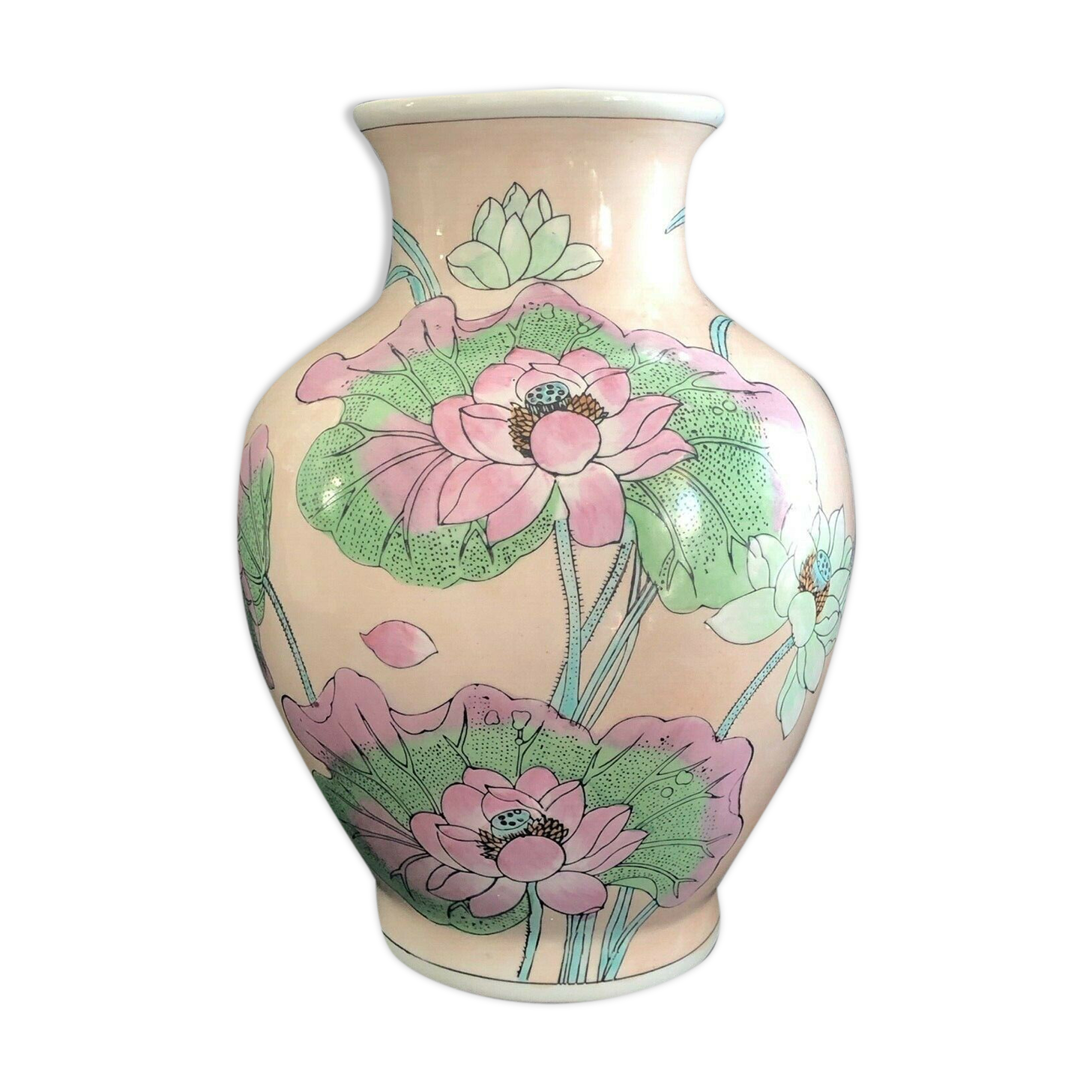 China enamel lotus vase China 19th Height 30.02 cm