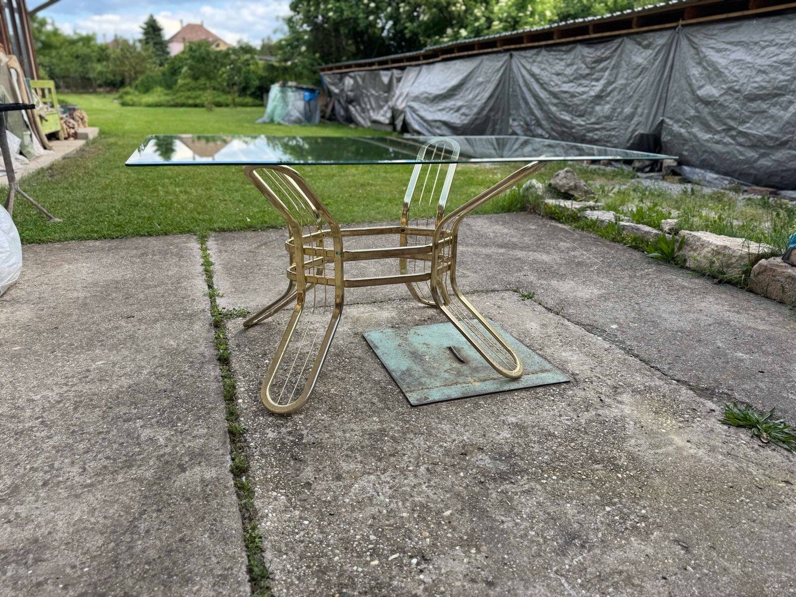 Brass and glass dining table, Italy, 1970s