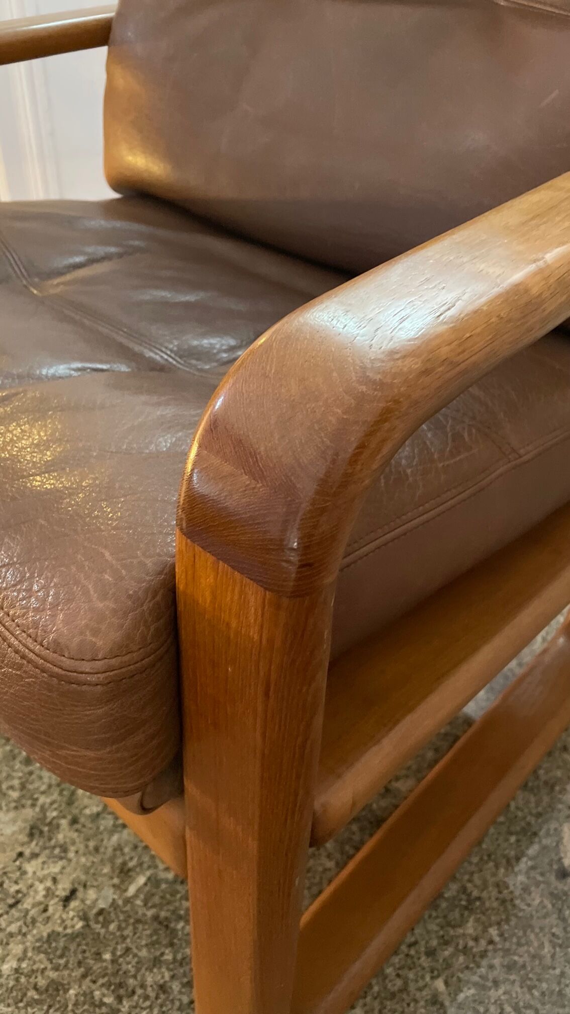 Armchair HS Denmark in leather and teak from the 60s