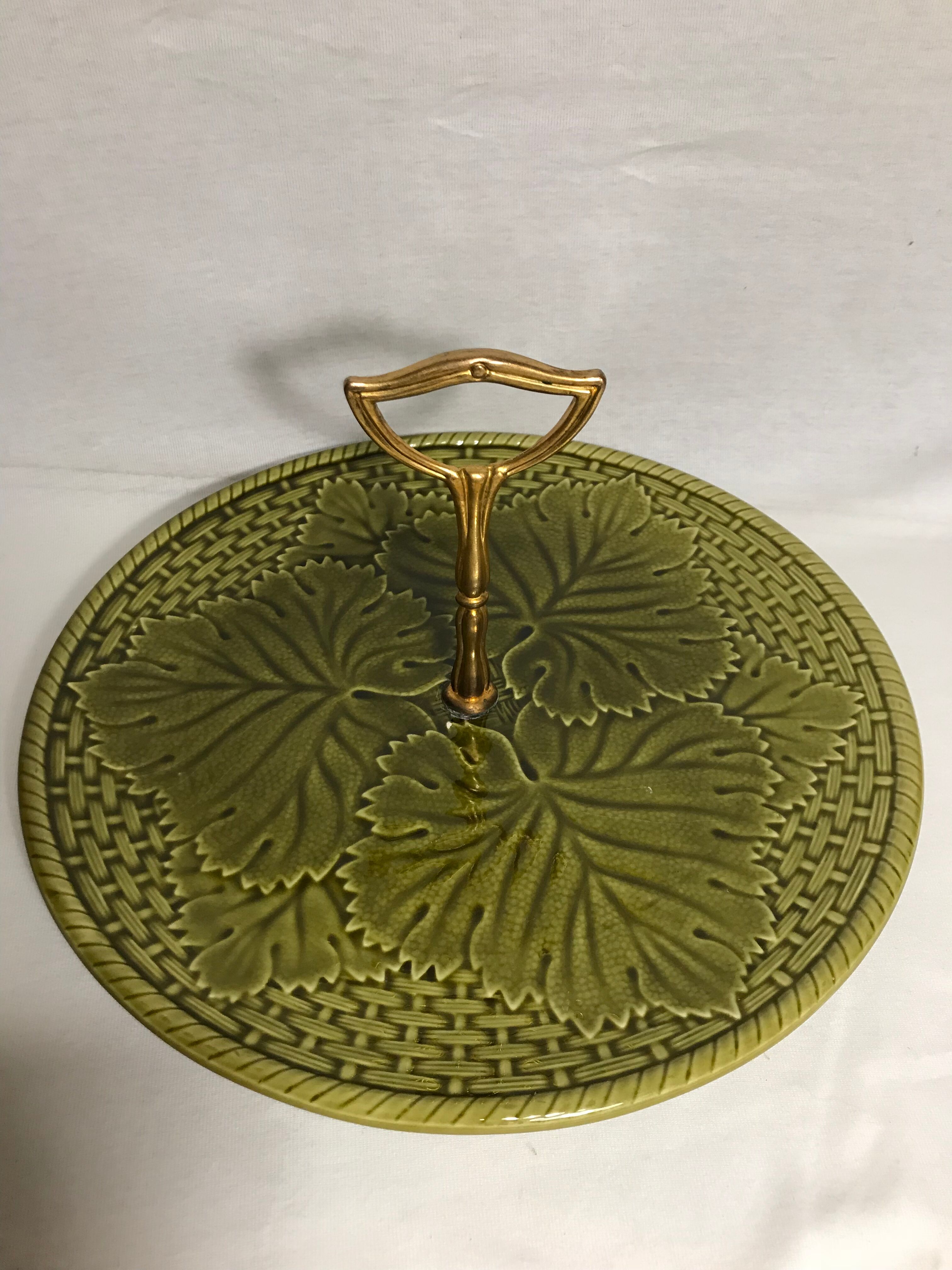 Cheese platter gien france ceramic with handle brass