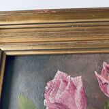 Huile sur panneau bouquet de fleurs encadrée et signée