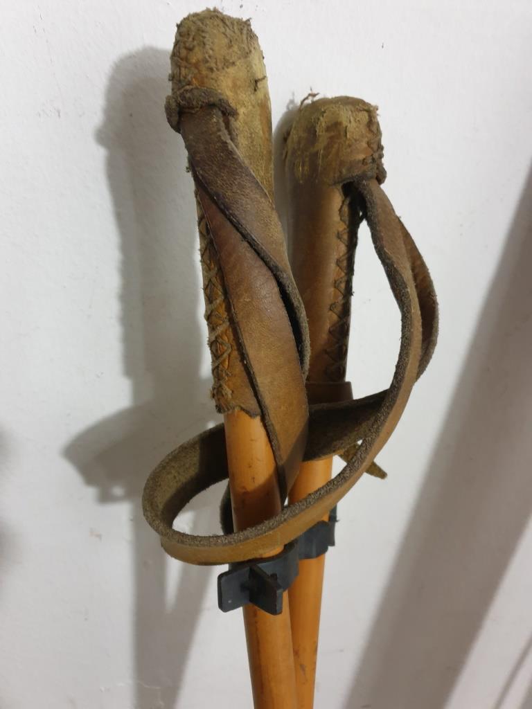 Old pair of wooden skis - vintage sport