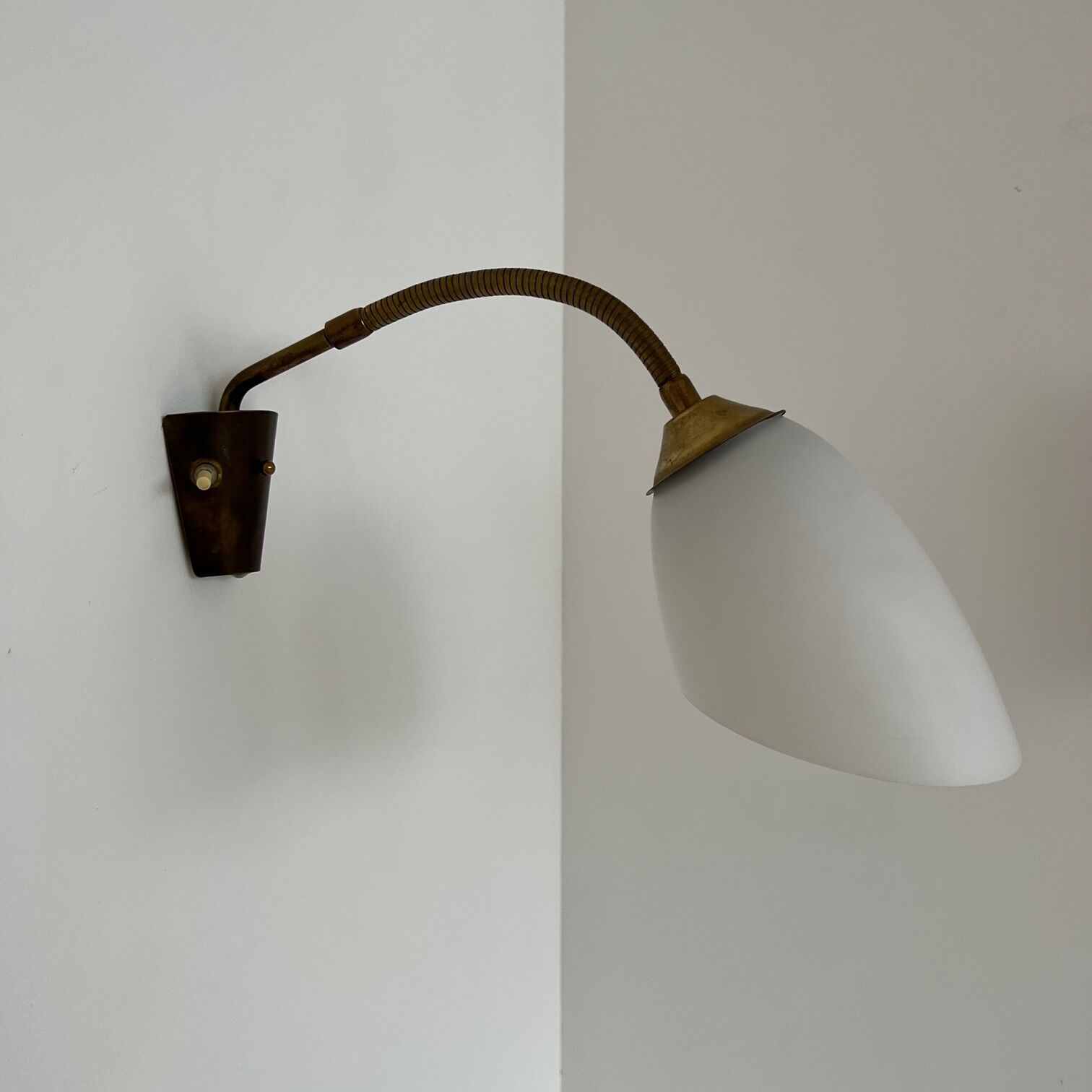 Pair of Brass and Opaline Glass Mid-Century Swedish Wall Lights