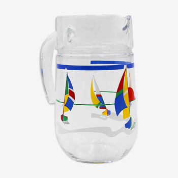 Glass water pitcher pattern Sailboats