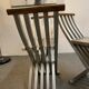 Pair of curule chairs designed by John Vesey, 1958, USA, brushed aluminum, walnut and leather