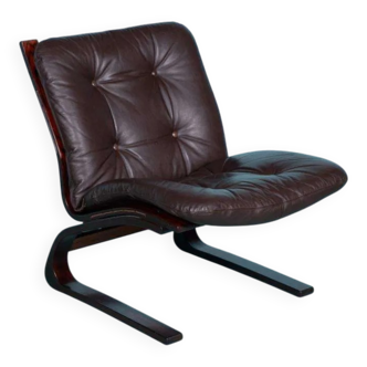 Vintage plywood armchair in leather from the 1960s, Nordic design chair.