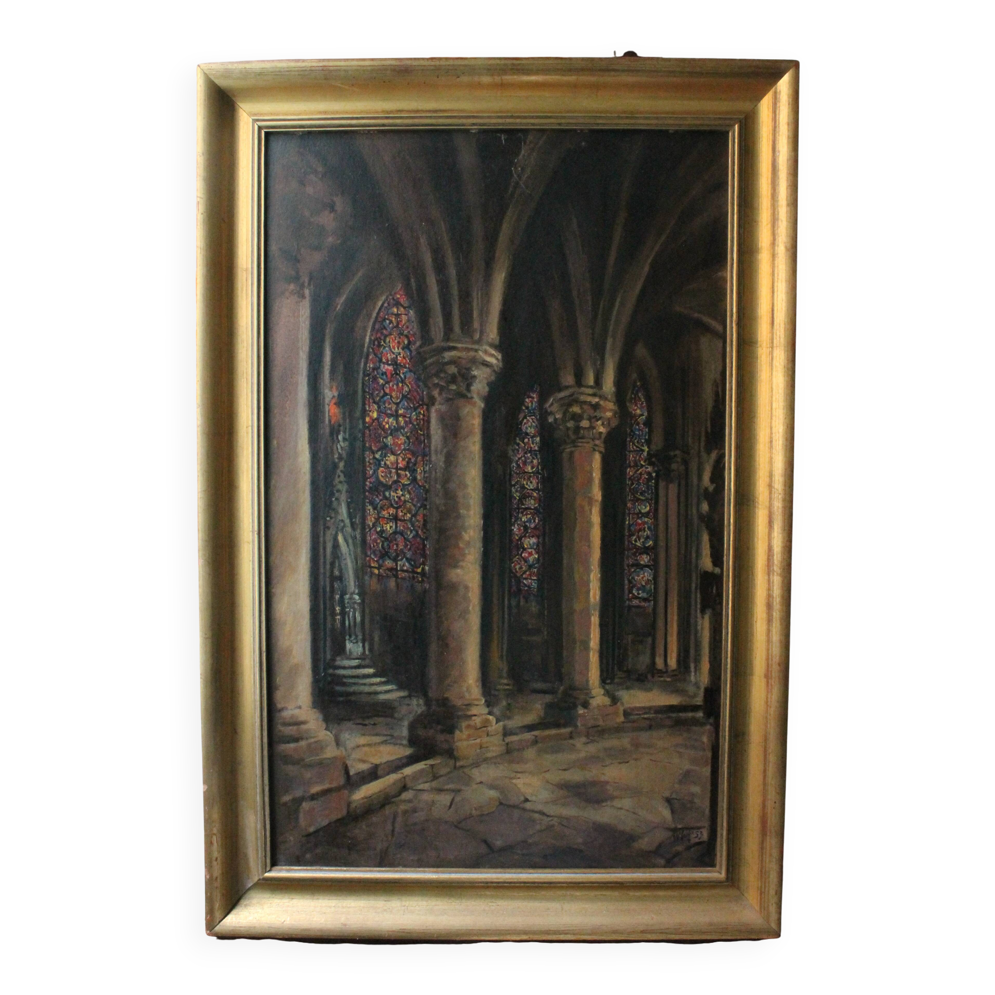 20th century French school painting "Apse of the Cathedral of Saint-Om