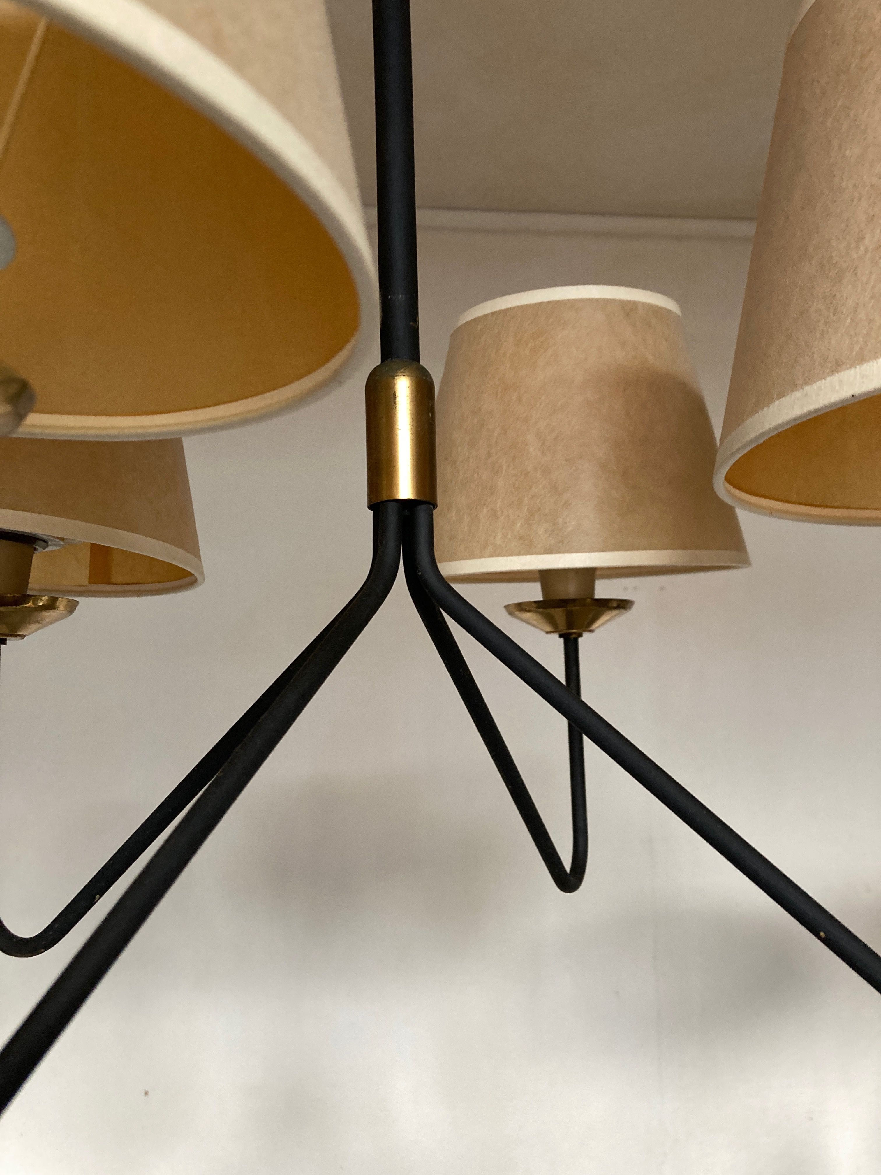 Modernist pendant lamp 1950 in the taste of Jean Royère tube and brass